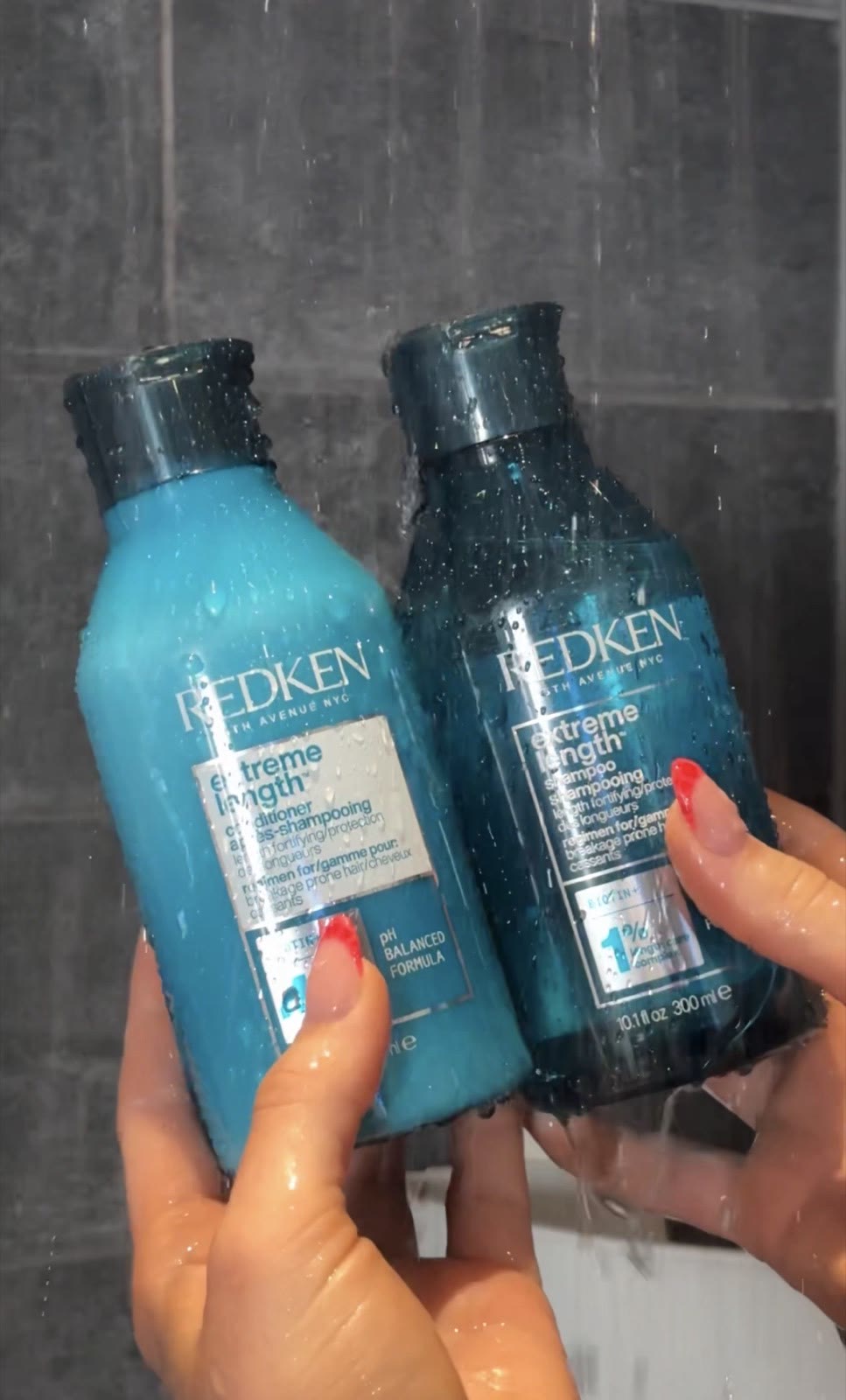 Shampoo and conditioner styled in a shower setting